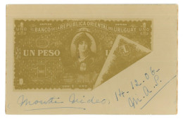 Delcampe - 193 - 28389 - 1 PESO Banknote, URUGUAY - Old Postcard - Used - 1906 - Münzen (Abb.)