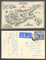 Delcampe - Cyprus Historical MAP Coat Of Arms KG6 3c 1950 Old Postcard Nicosia Pmk Air Mail - Cyprus