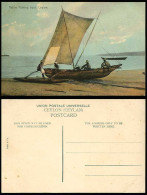 Delcampe - Ceylon Old Postcard Colour NATIVE FISHING BOAT, Fishermen, Beach, Fishery Canoes - Sri Lanka (Ceylon)