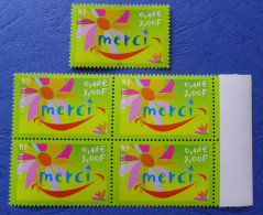 Delcampe - FRANCE Variété MERCI SANS Le NOIR Maury 3358a** Bloc De 4 BDF Cote 500€ RARE Luxe - Neufs