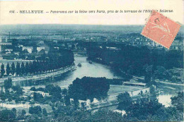Delcampe - Carte Postale Ancienne - 92 - Meudon - Bellevue - Panorama Sur La Seine Vers Paris Pris De La Terrasse De Hotel De Belle - Meudon