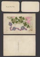 Delcampe - WW1 SILK Embroidered Old Postcard 4-Leaf Clover Horseshose United Forever Wallet - Non Classés