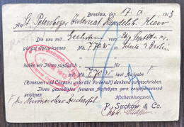Delcampe - Open Letter,1913 From Breslau (Wroclaw, Poland) To Kyiv, To The Branch Of An International Bank.. - Documents Historiques