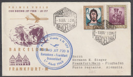 Delcampe - Spanien: 1963,Fernbrief In MiF, Lufthansa Erstflug LH 177 / BARCELONA-FRANKFURT-DÜSSELDORF.    Tagesstpl. - Lettres & Documents