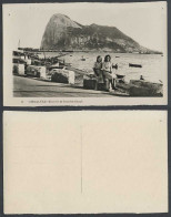 Delcampe - Gibraltar Rock From Spanish Beach, Boats, 2 Women Ladies Old Real Photo Postcard - Gibraltar