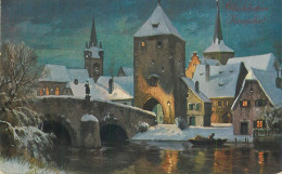 Delcampe - A6156 Germany Jena Johannistor Und Brucke Gluckliches Neujahr Winter Night - Jena