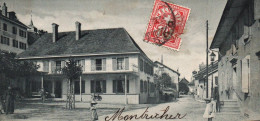 Delcampe - (RECTO / VERSO) MONTRICHER - MAISONS ET PERSONNAGES - CPA RECOUPEE EN BAS - FORMAT 140 X 67 Mm - Montricher