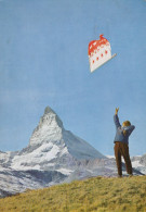 Delcampe - Suisse Zermatt Cervin Paysage Alpin Avec Personne Et Cerf Volant #SCB756 - Zermatt