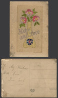 Delcampe - WW1 SILK Embroidered French Old Postcard Hope And Love Flowers In Vase, Novelty - Non Classés