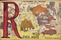 Delcampe - CPA Fantaisie Militaria L'alphabet Du Soldat Reveil Agite - Humour