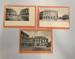 Delcampe - Lot 3 CPA Gosselies - Place De La Station / Gare (Hôtel Du Commerce, Hôtel Du Midi, Oblitérations 1906 & Dos Non Divisé) - Charleroi
