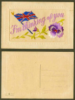 Delcampe - WW1 SILK Embroidered Old Postcard I'm Thinking Of You, British Flag Pansy Flower - Non Classés