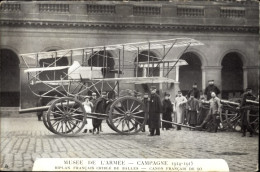 Delcampe - CPA Musée De L'Armée, Campagne 1914-1916, Biplan Francais Criblé De Balles, Canon Francais De 90 - Altri & Non Classificati