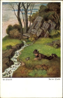 Delcampe - Artiste CPA Schiestl, Matthäus, An Der Quelle, Junge Beobachtet Einen Frosch - Sonstige & Ohne Zuordnung