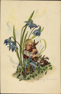 Delcampe - Artiste CPA Schwarz Torinus, Anna Maria, Mädchen Mit Hasen, Blumen - Sonstige & Ohne Zuordnung