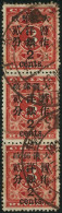 Delcampe - Imperial China 1897 Red Revenue Large Figure Surch. 2c Strip Of 3 Used With SHANGHAI Dollar Chop - Usati