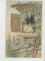 Delcampe - CHATS - Cat - Jolie Carte Fantaisie Viennoise Chats à La Fenêtre Et Glycine - H.H. I W. N°745 - Gatos
