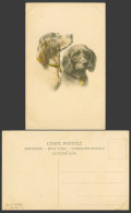 Delcampe - 2 Dogs Puppies Wearing Dog Collars, Art Artist Drawn Old Postcard M.M. Vienne 98 - Perros