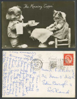 Delcampe - Dressed Dog Puppy And Cat Kitten, The Morning Cuppa 1959 Old Real Photo Postcard - Gatos