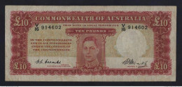 Delcampe - AUSTRALIA 10 POUNDS 1949 P-28c VF RARE - 1913-24 Commonwealth Of Australia