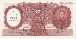 Delcampe - BILLETE DE ARGENTINA DE 100 PESOS RESELLADO 1 PESO LEY 18188 SIN CIRCULAR (UNC) (BANKNOTE) - Argentine