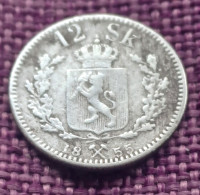 Delcampe - (!) Norway  Silver Coin, 12 Skilling 1855/56  Oscar I - Norvège