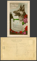 Delcampe - German Shepherd Dog Puppy Many Happy Returns Flowers Old Real Photo Postcard WBL - Perros