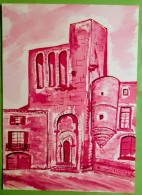 Delcampe - Loupian Hérault Chapelle, 28x36 Cm, Aquarelle Et Encre De Chine - Aquarel