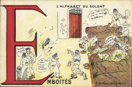 Delcampe - CPA Fantaisie Militaria L'alphabet Du Soldat Emboites - Humour