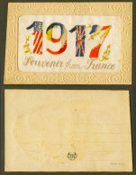 Delcampe - WW1 SILK Embroidered Souvenir From France 1917 Old Postcard USA & British Flags - Non Classés