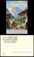Delcampe - P Wout Artist Signed Woman Lady Driving Donkey Cart Snowy Mountains Old Postcard - Non Classés