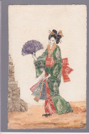 Delcampe - CPA Carte Faite à La Main Avec Des Timbres Découpés Original Non Circulée Asie Femme - Sellos (representaciones)