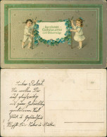 Delcampe - Geburtstag Birthday Junge Mädchen Girlande Veilchen Glücksklee 1909 Goldprägung - Geburtstag