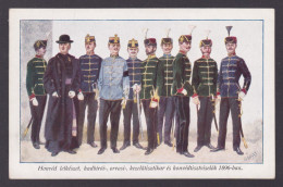 Delcampe - Hungary, Vintage Postcard, Officers Uniform In 1896 - Regimente