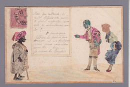 Delcampe - CPA Carte Faite à La Main Avec Des Timbres Découpés Original Circulée Négritude Politique Satirique - Sellos (representaciones)