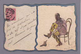Delcampe - CPA Carte Faite à La Main Avec Des Timbres Découpés Original Circulée Satirique - Sellos (representaciones)