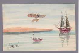Delcampe - CPA Carte Faite à La Main Avec Des Timbres Découpés Original Circulée Aviation BAGUE - Sellos (representaciones)
