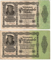 Delcampe - Lot Of 2 Germany 50000 Reichsmark 1922 Pick 79, Circulated Banknote, Paper Money Set - 50000 Mark