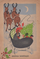 Delcampe - Nederland Kerstkaart Kerstman Rendieren Slee Vol Cadeaus Kind Unposted #SCE611 - Santa Claus