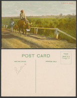 Delcampe - Burma Old Colour Postcard Native Burmese Farmer Riding Buffalo & Calf, Woman Man - Myanmar (Burma)