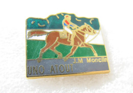 Delcampe - PIN'S        EQUITATION  UNO ATOUT   J. M.  MONCLIN  Zamak ARC EN CIEL - Otros & Sin Clasificación