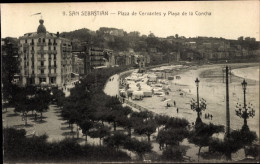 Delcampe - CPA Donostia San Sebastian Baskenland, Plaza De Cervantes Y Playa De La Concha - Sonstige & Ohne Zuordnung