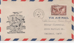 Delcampe - CANADA PRIMER VUELO 1937 TAKLA LANDING PRINCE GEORGE GANSO GOOSE AVE - Oies