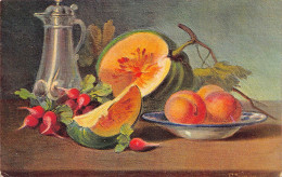 Delcampe - B151 Food Art 1907 Melon Peaches Radish Water Pot Vintage Postcard - Sonstige & Ohne Zuordnung