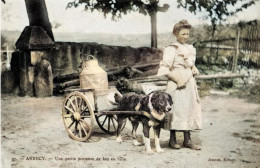 Delcampe - DEPT 74 ANNECY UNE PETITE PORTEUSE DE LAIT EN VILLE TRES BELLE ANIMATION 9X14 REIMPRESSION DE CARTES ANCIENNES - Annecy