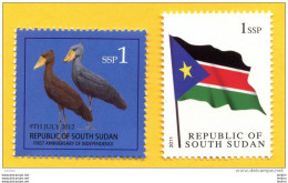 Delcampe - SOUTH SUDAN 1 SSP FLAG, 1st Set 2011 & 1 SSP Shoe Billed Stork, 2nd Set 2012 SOUDAN Südsudan - Sud-Soudan