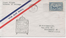 Delcampe - CANADA PRIMER VUELO 1946 TORONTO A CHICAGO - Poste Aérienne