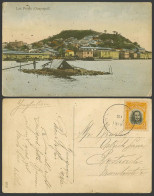 Delcampe - Ecuador 3c 1912 Old Hand Tinted Postcard Las Penas Guayaquil, Hill Harbour Boats - Ecuador