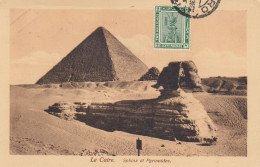 Delcampe - EGYPTE      CPA CAIRO - Le Grand Sphinx De Gizeh Et La Pyramide De Khéops - Timbre Recto - Caïro
