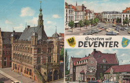Delcampe - Nederland Deventer Multiview Stadhuis Station Stadsgezicht 50s Gepost #SCF261 - Deventer